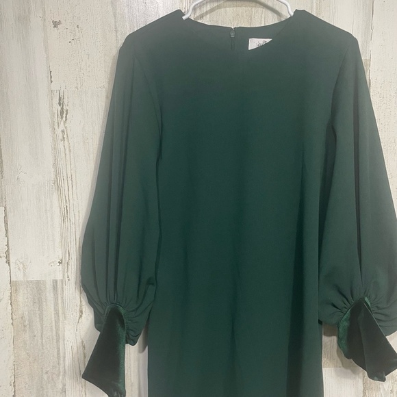 BADGLEY MISCHKA Belle Dress sz 4 Dark Green Cocktail Party Velvet Balloon Sleeve - Picture 4 of 9